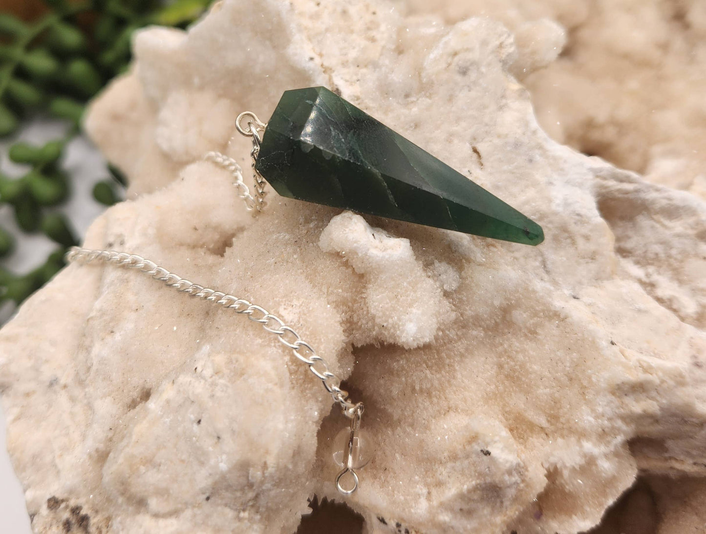 Jade Pendulum w/Silver Plated Chain