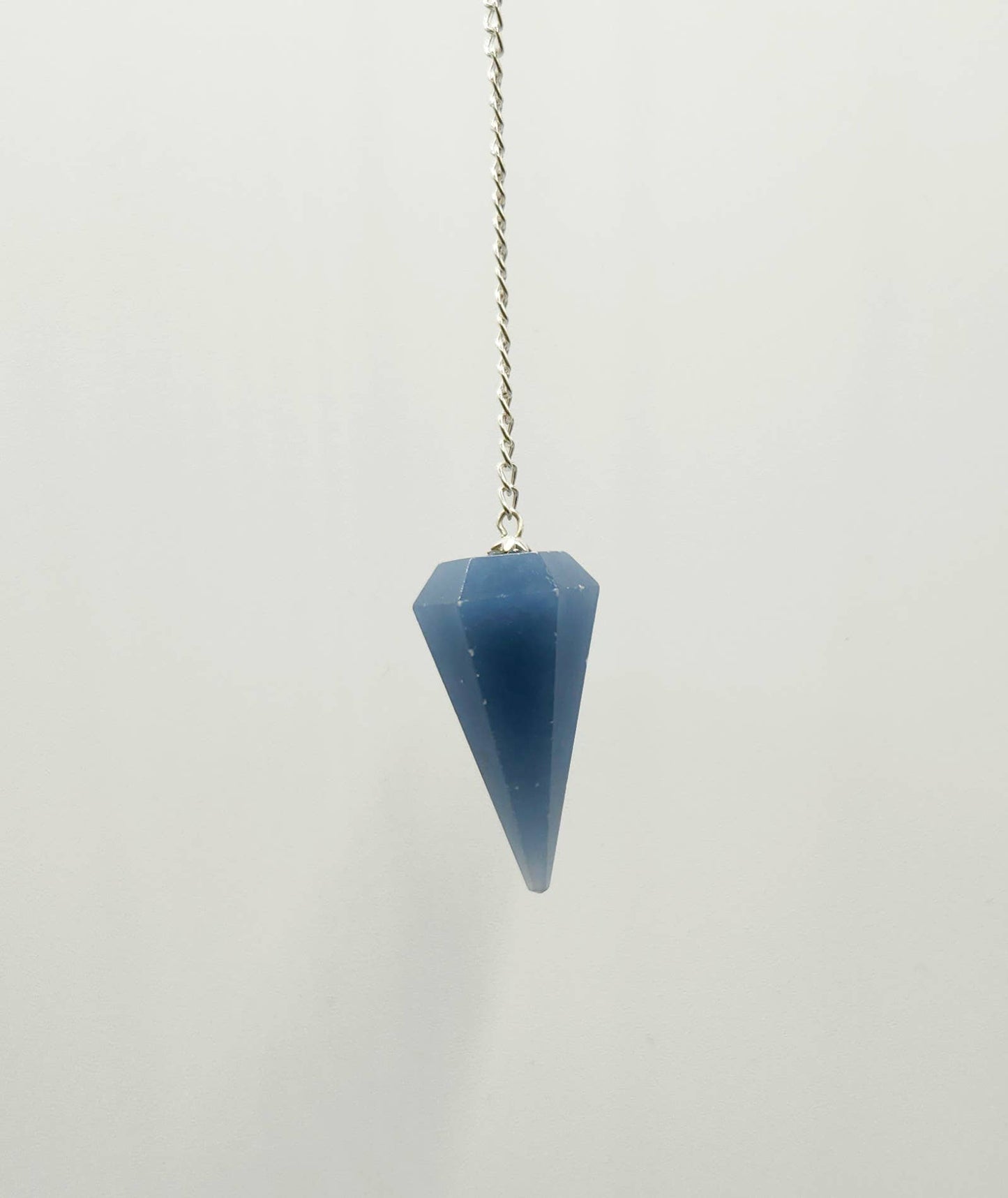 Angelite Pendulum w/Silver Plated Chain & Clear Quartz Bead