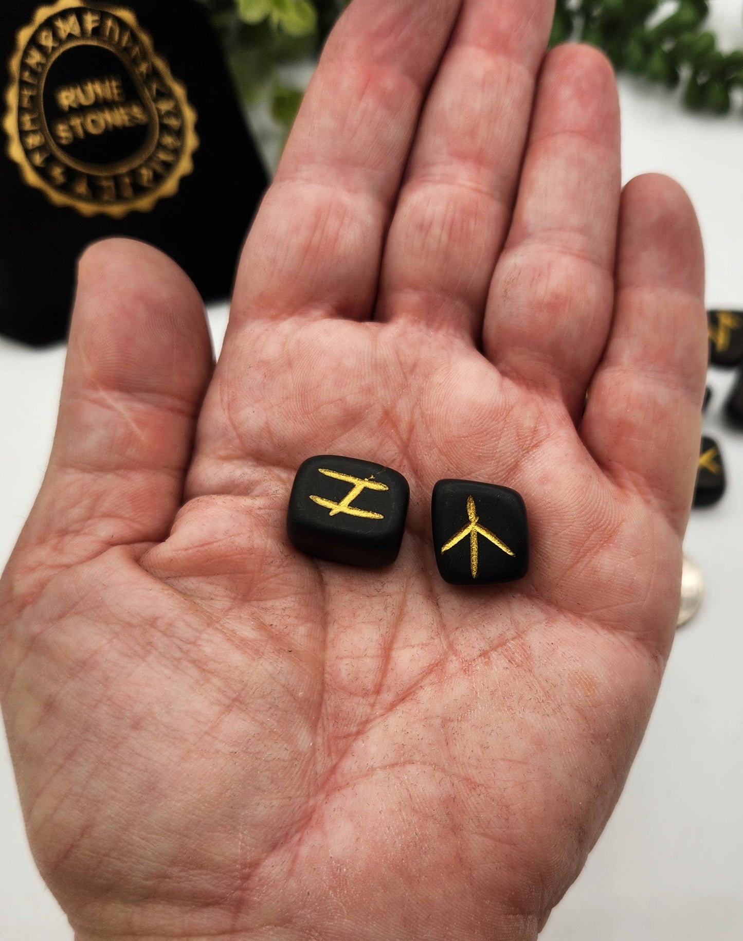 Shungite Semi-Precious Gemstone Rune Sets with Velvet Pouch