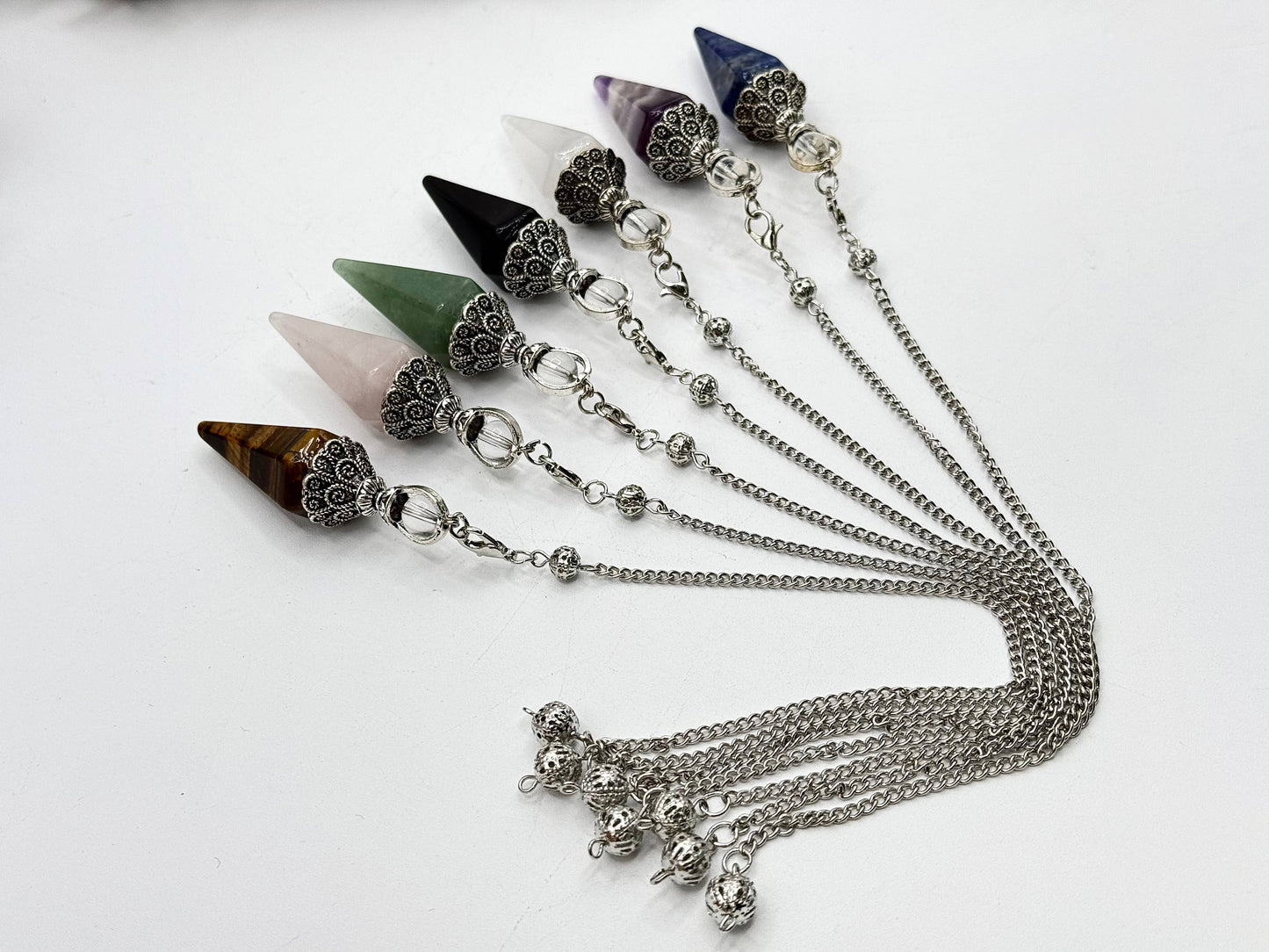 Black Obsidian Double Cap Pendulum with Silver Plate Chain