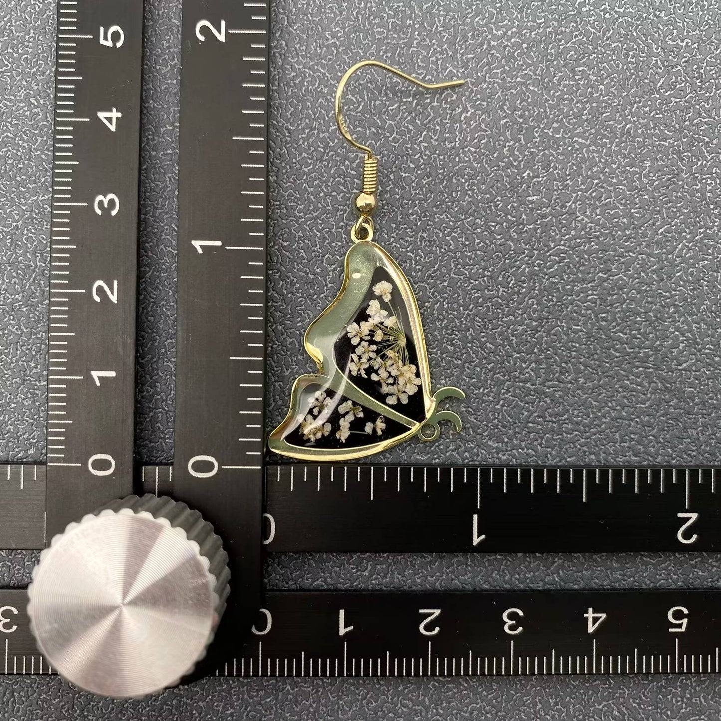 Queen Anne's Lace Dried Flower Black Butterfly Earrings -PDF