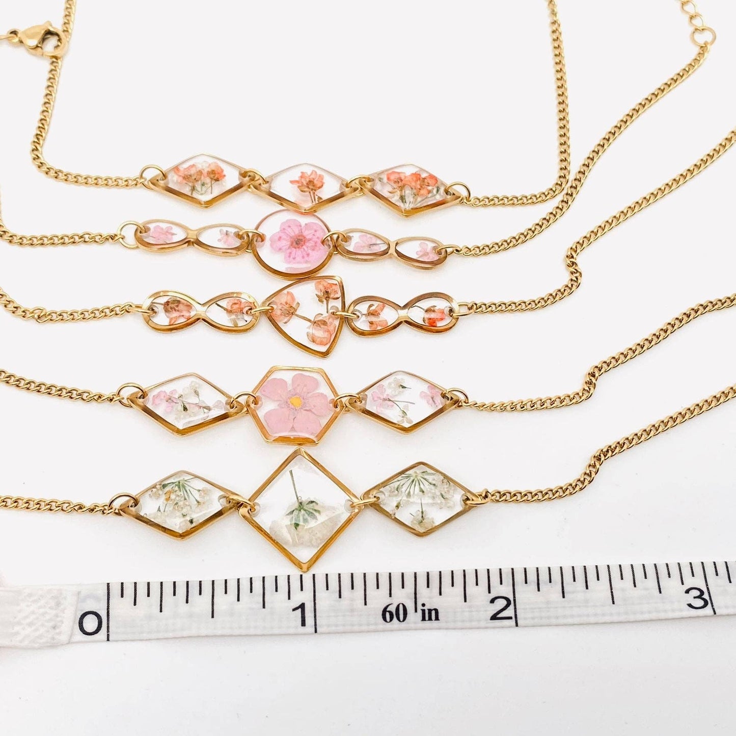 Dried Flowers Floral Geometric Charm Golden Bracelet - PDF