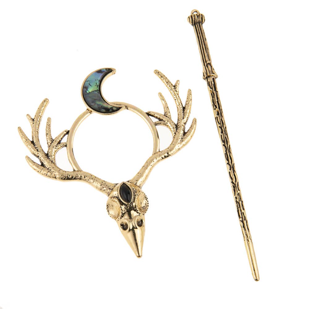 Gothic Antler Crow Skull Moon Hair Sticks