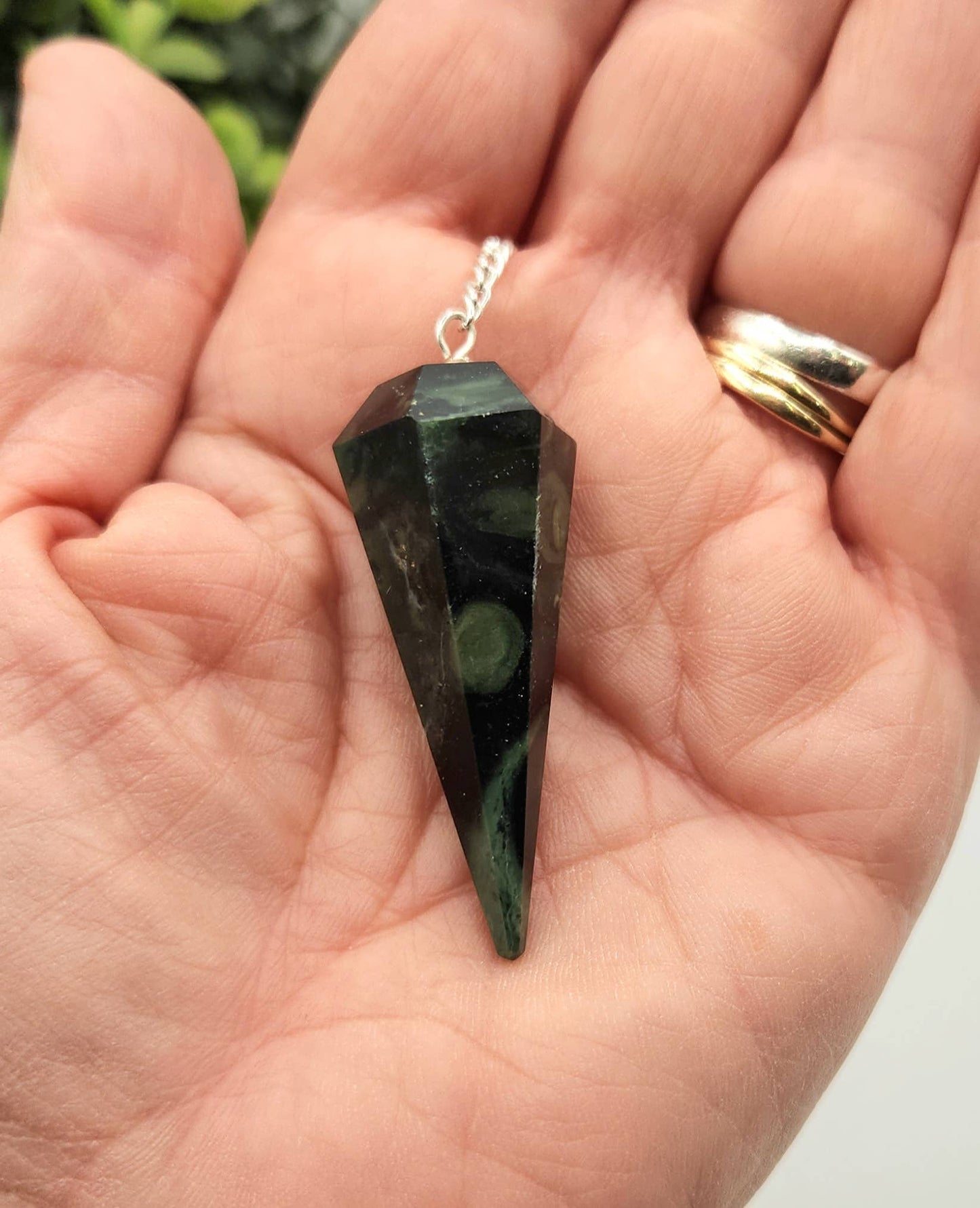 Kambaba Jasper Pendulum w/Silver Plated Chain & Clear Quartz