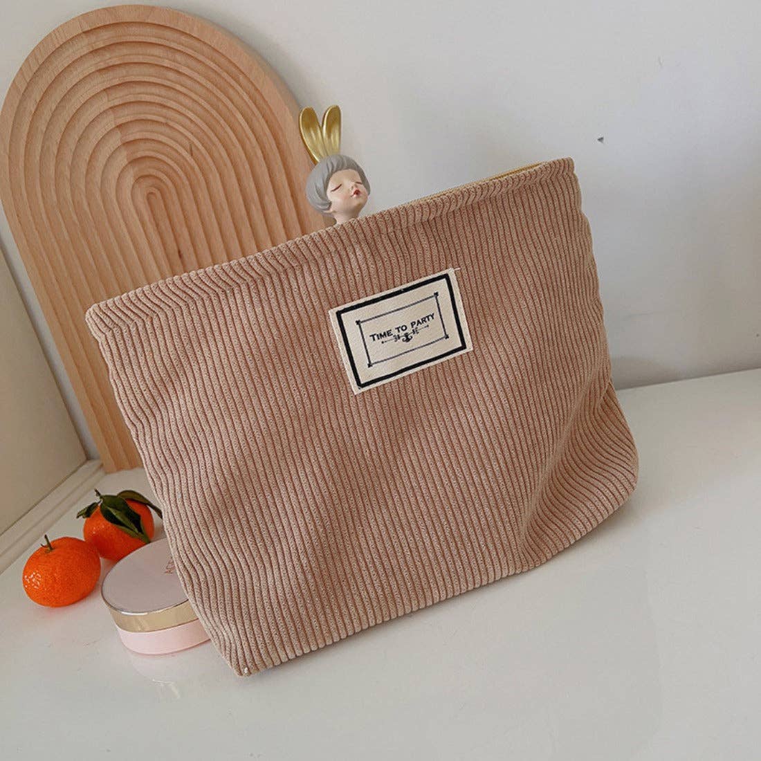 Cosbai - Solid Color Corduroy Makeup Bag