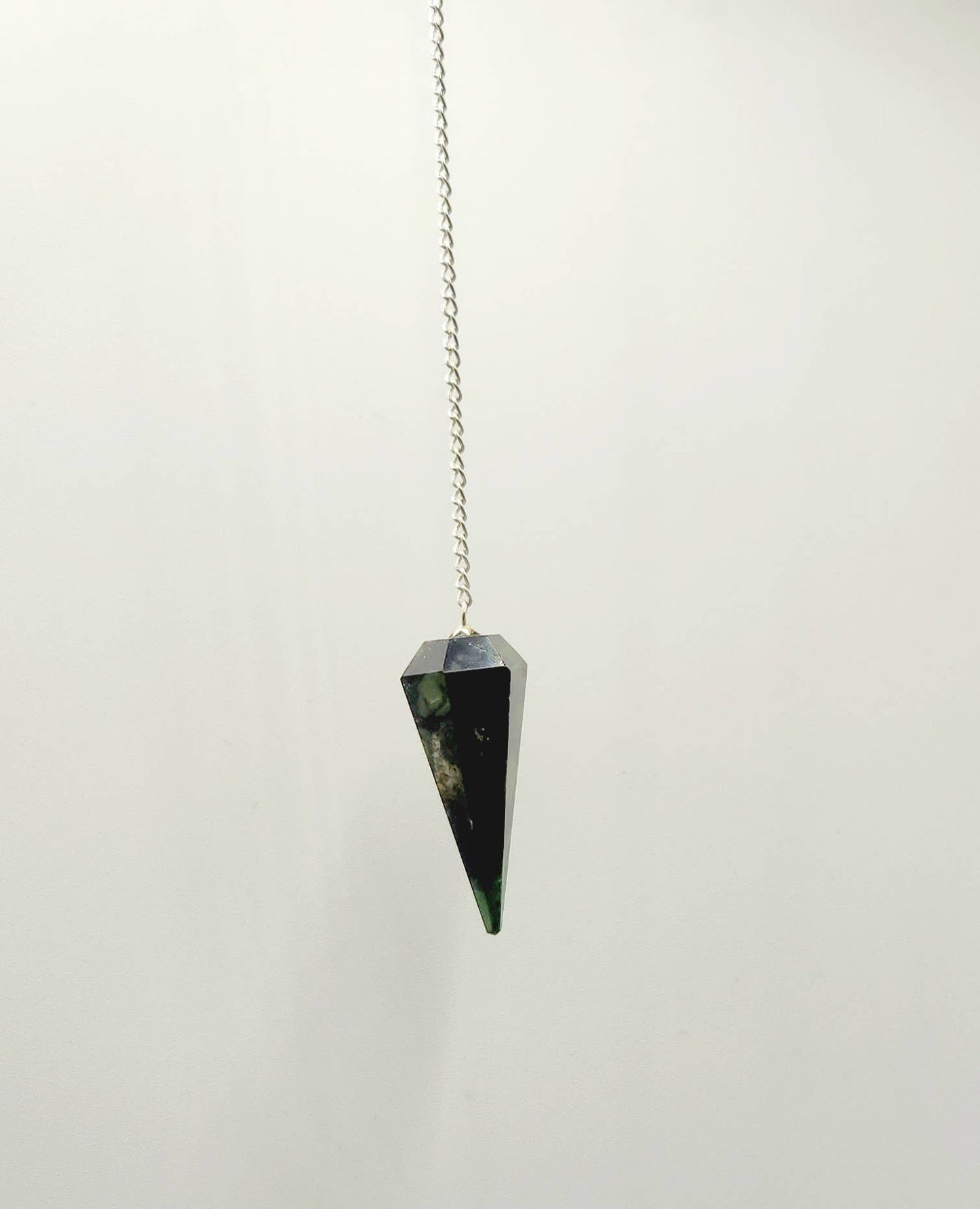 Kambaba Jasper Pendulum w/Silver Plated Chain & Clear Quartz