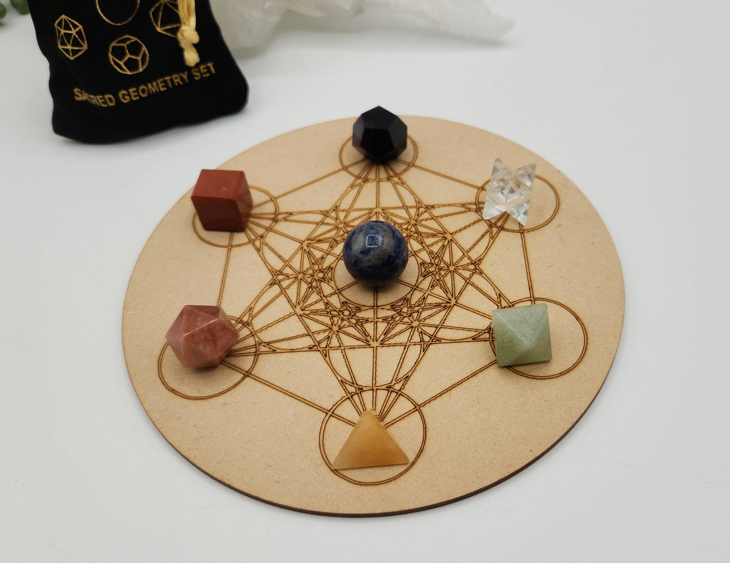 Seven Chakra 7 piece Platonic Geometry Set with Velvet Bag