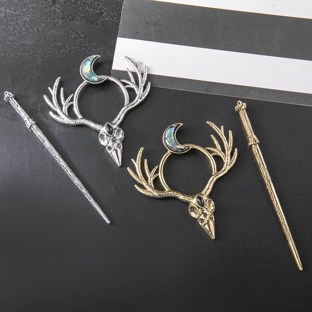 Gothic Antler Crow Skull Moon Hair Sticks