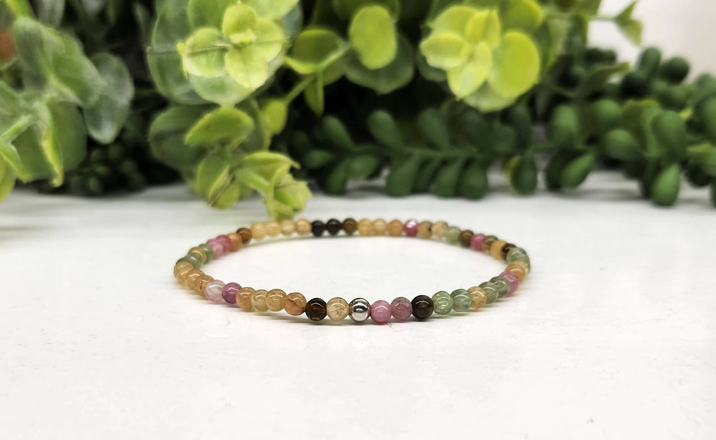 Watermelon Tourmaline Stretchable Bracelet 4MM Beads-7.5"L