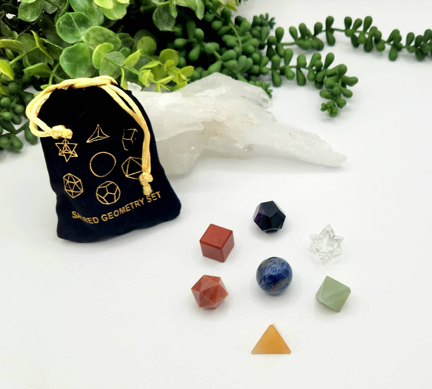 Seven Chakra 7 piece Platonic Geometry Set with Velvet Bag