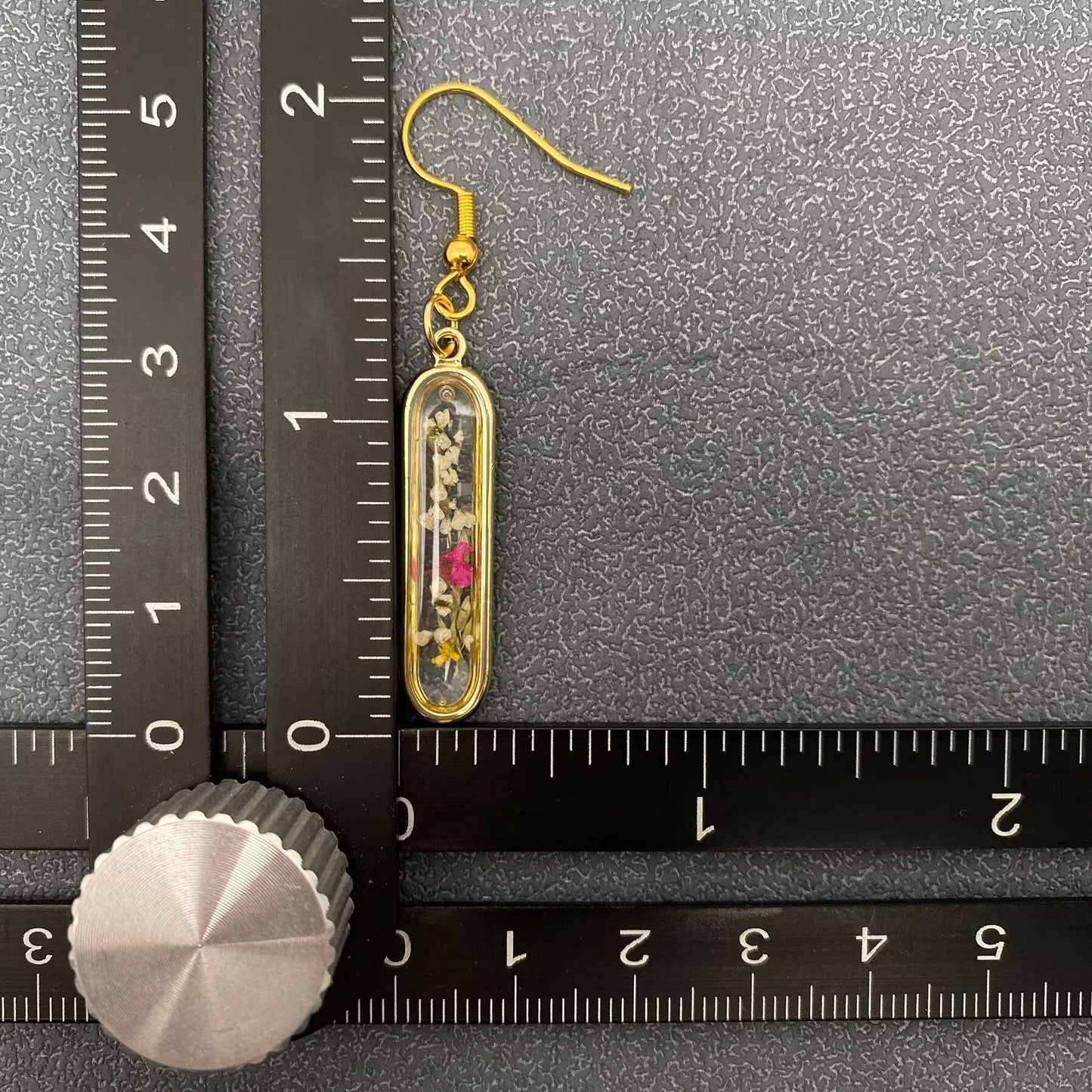 Dried Flower Long Oval Charm Dangle Earrings - PDF