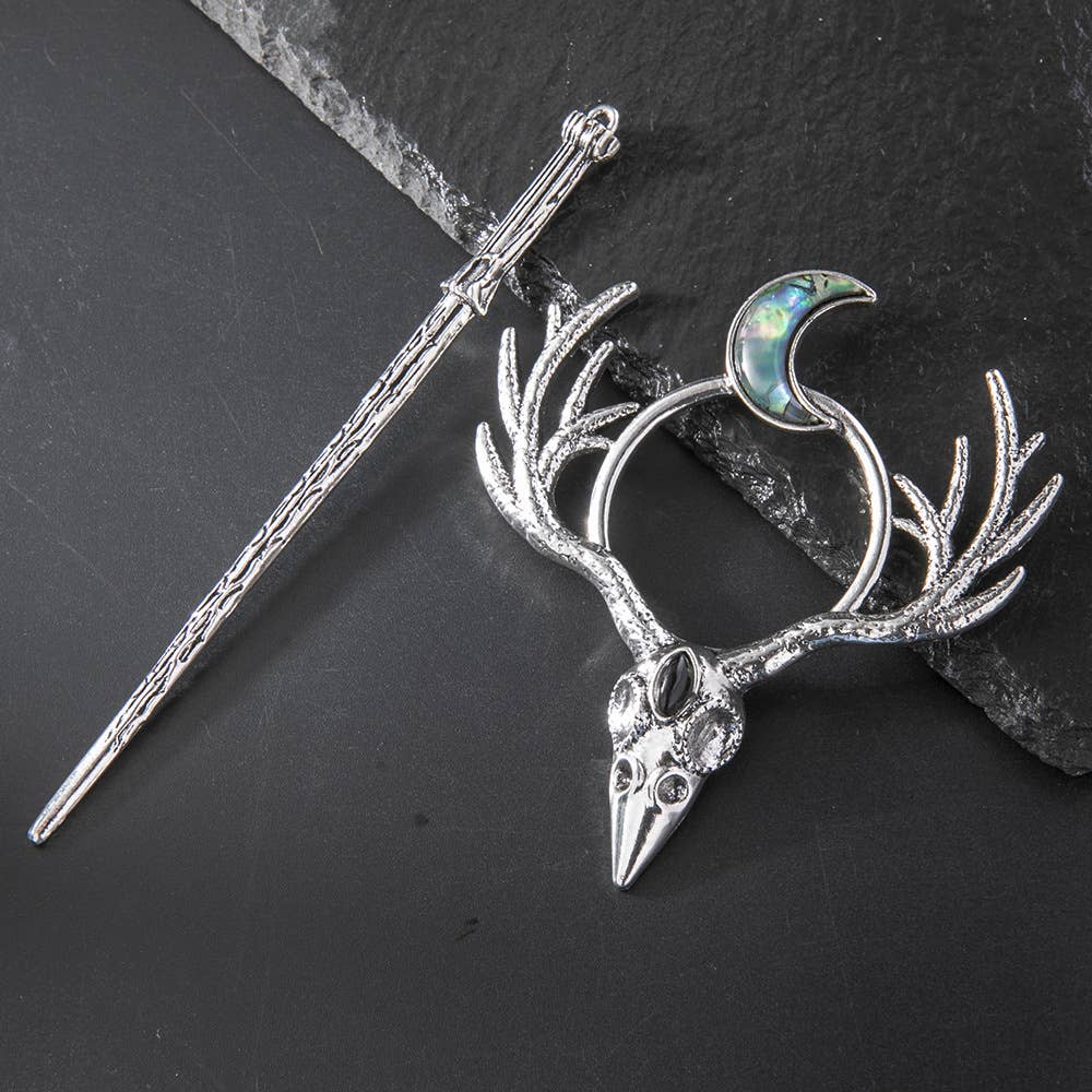 Gothic Antler Crow Skull Moon Hair Sticks