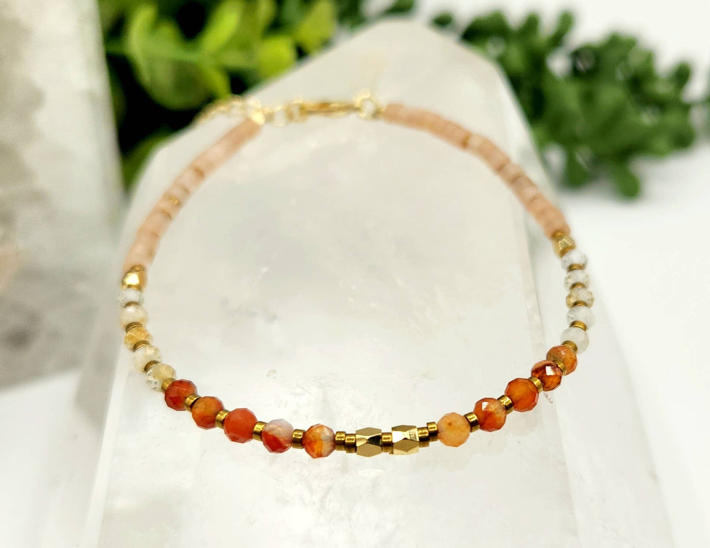 ENERGY BOOST-Carnelian/Citrine/Sunstone 3mm Bracelet w/Clasp