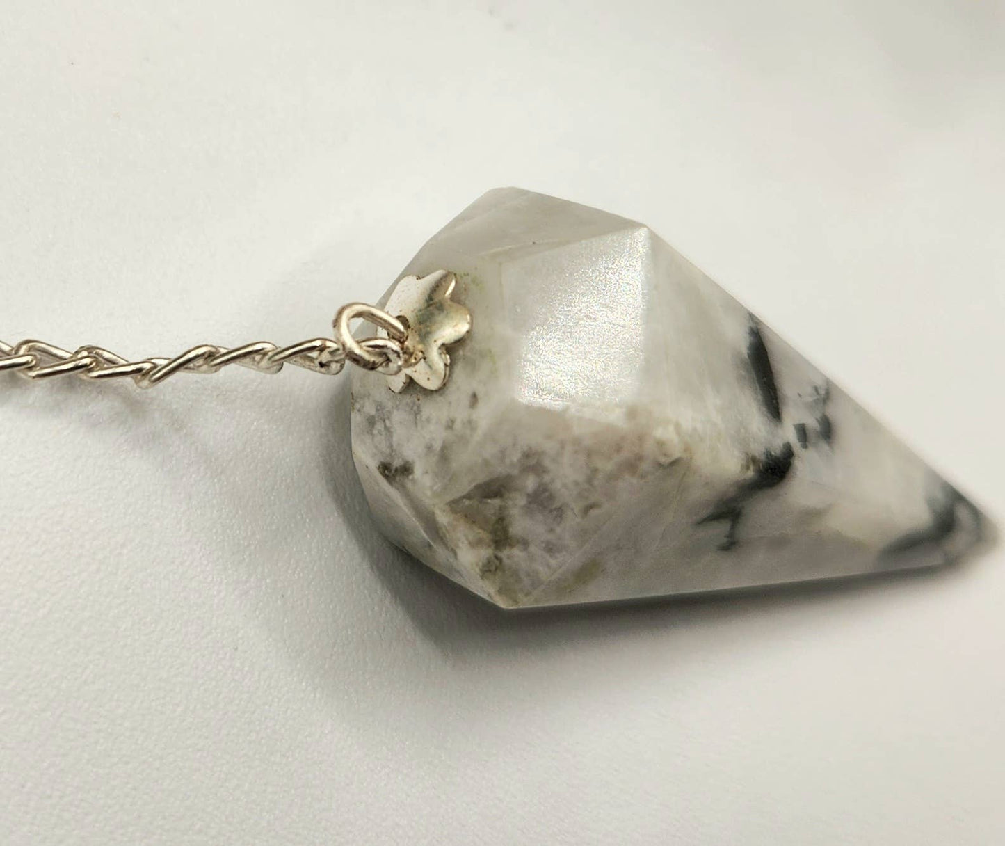 Rainbow Moonstone Gemstone Pendulum w/Silver Plated Chain
