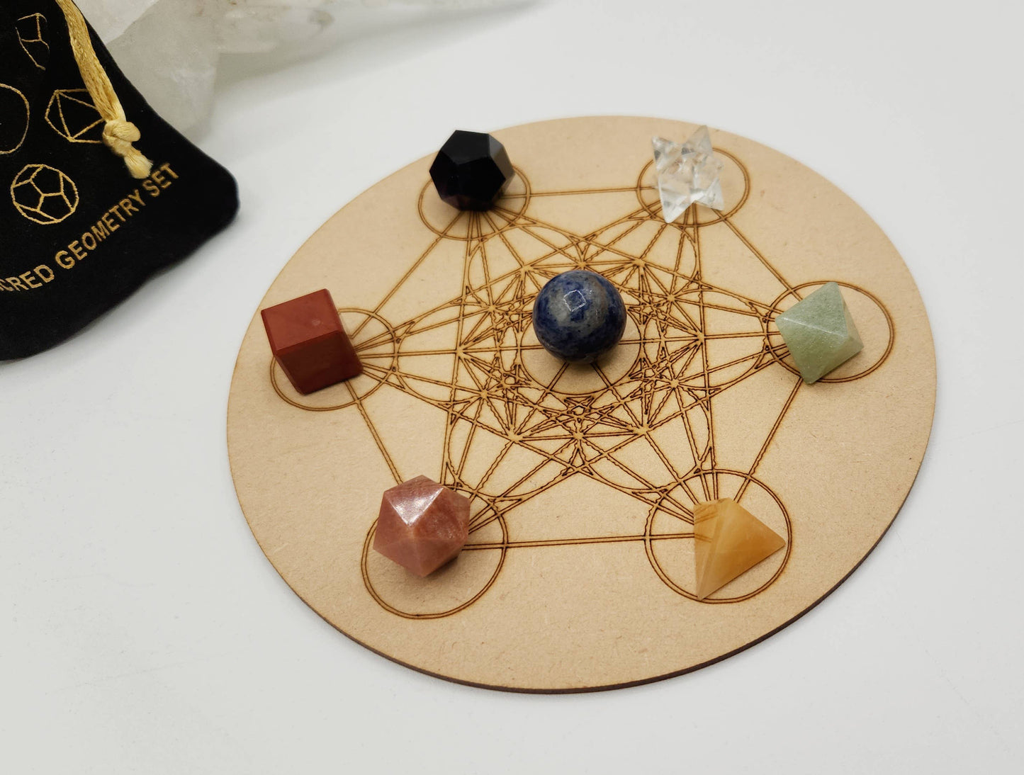 Seven Chakra 7 piece Platonic Geometry Set with Velvet Bag