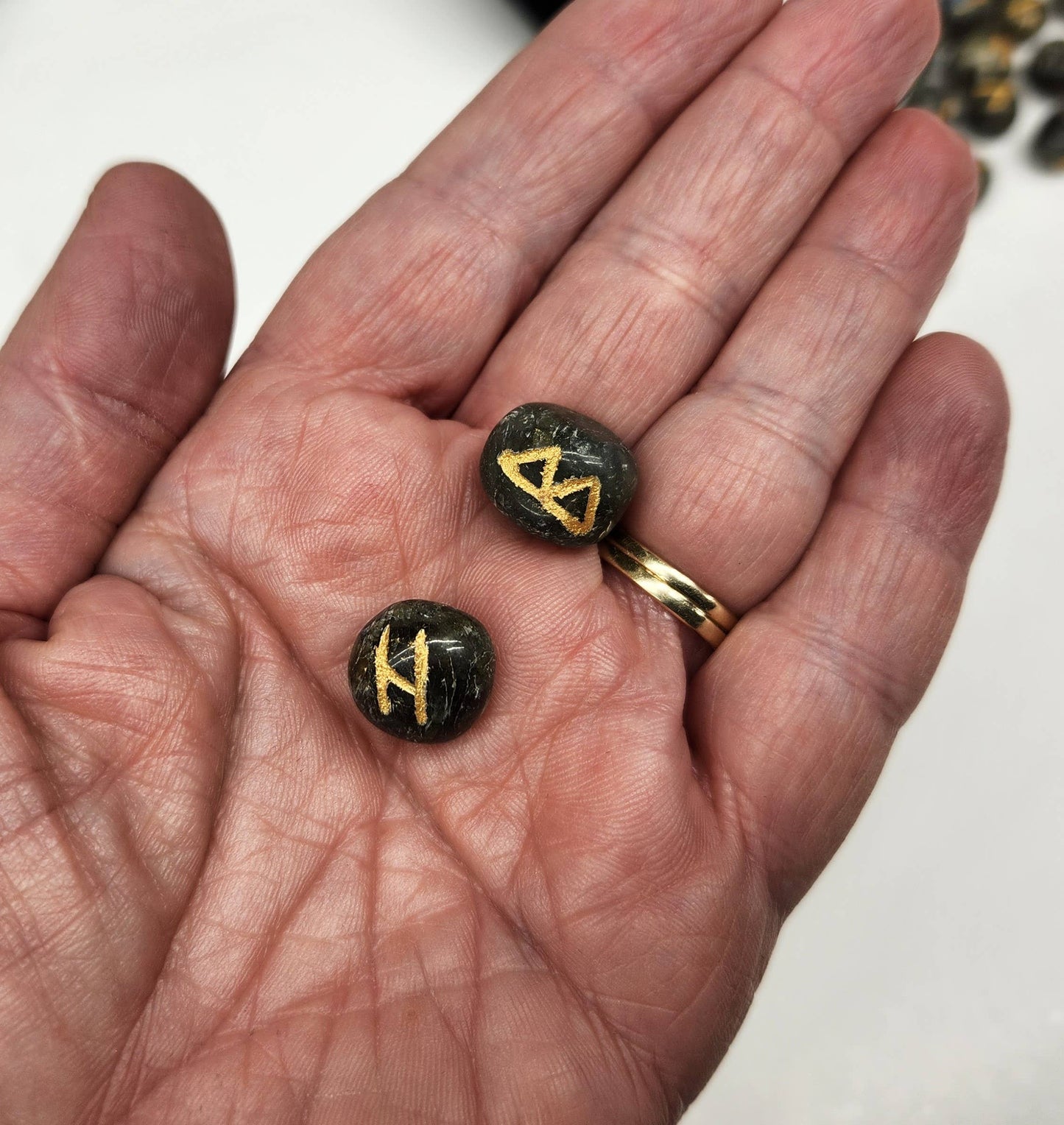 Labradorite Gemstone Rune Sets with Velvet Pouch