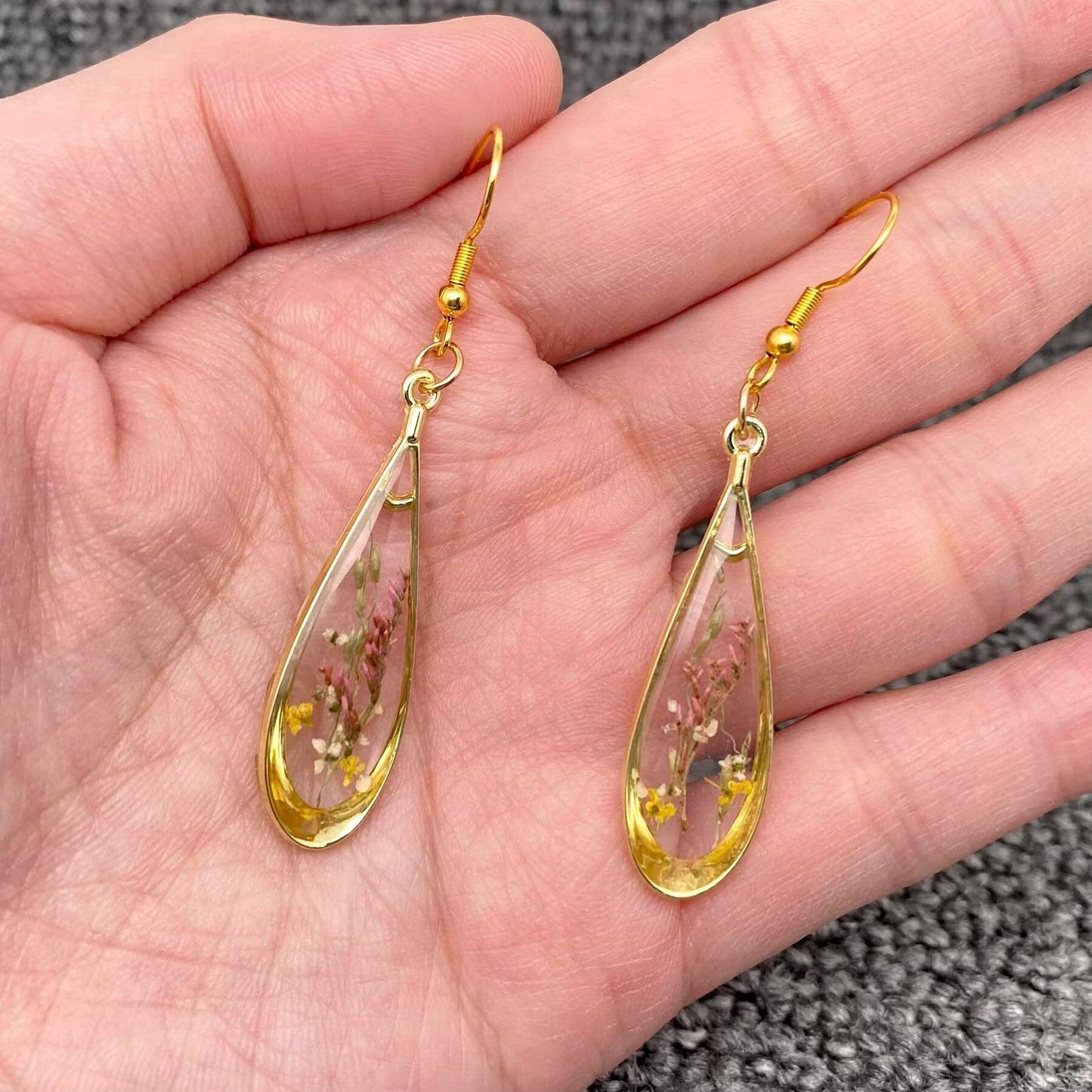 Floral Drop Charm Pressed Dried Flowers Earrings - PDF