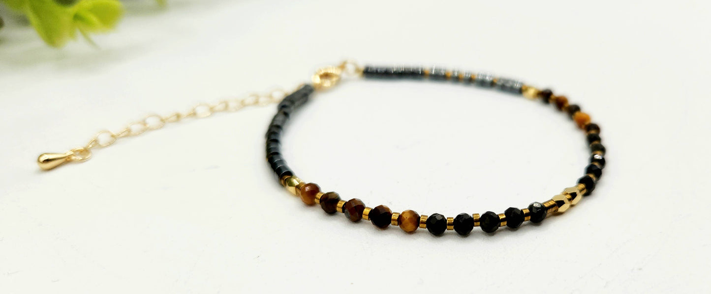 TRIPLE PROTECTION-Obsidian/Tiger Eye/Hematite Bracelet 3mm