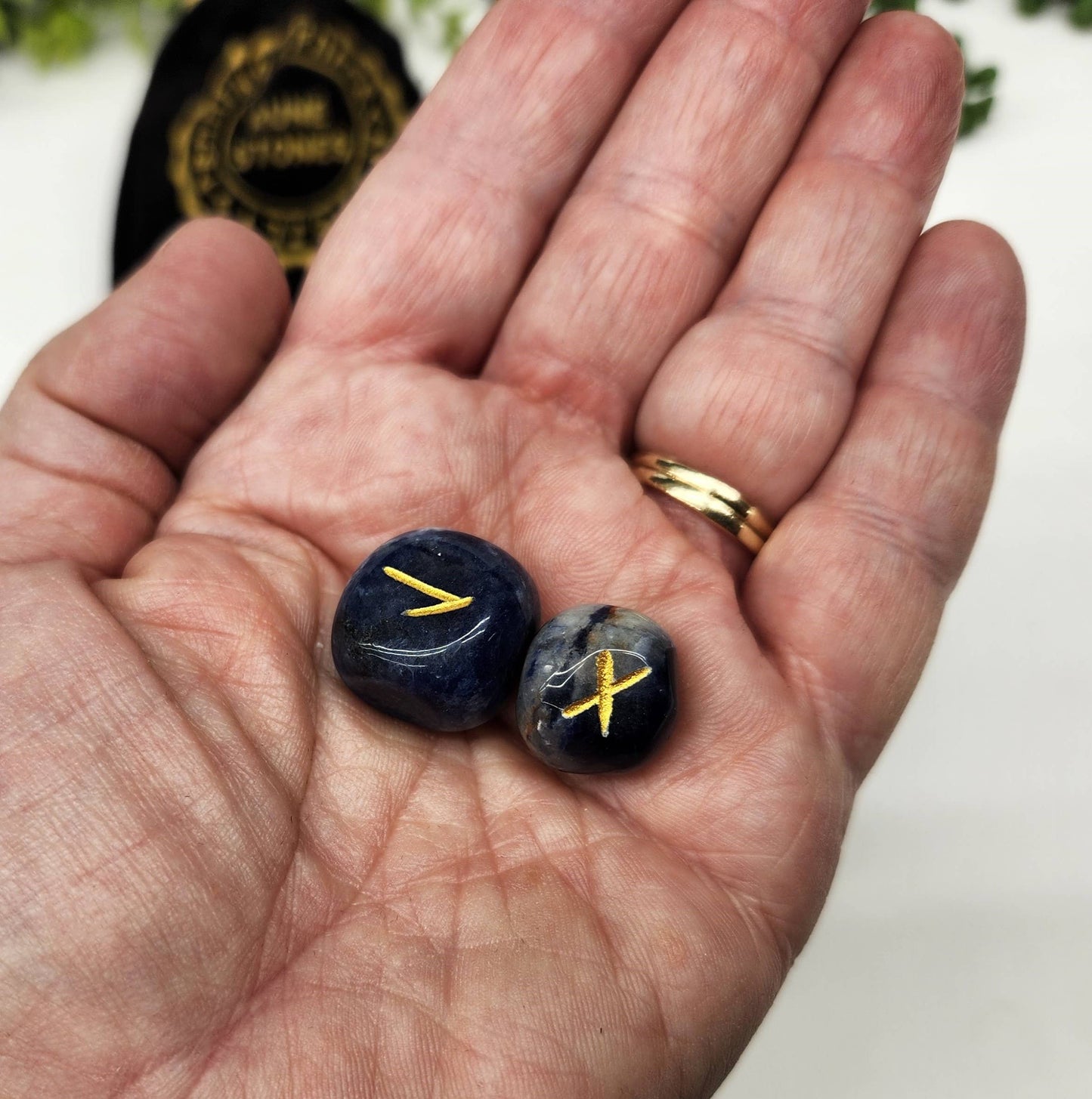 Sodalite Semi-Precious Gemstone Rune Sets with Velvet Pouch