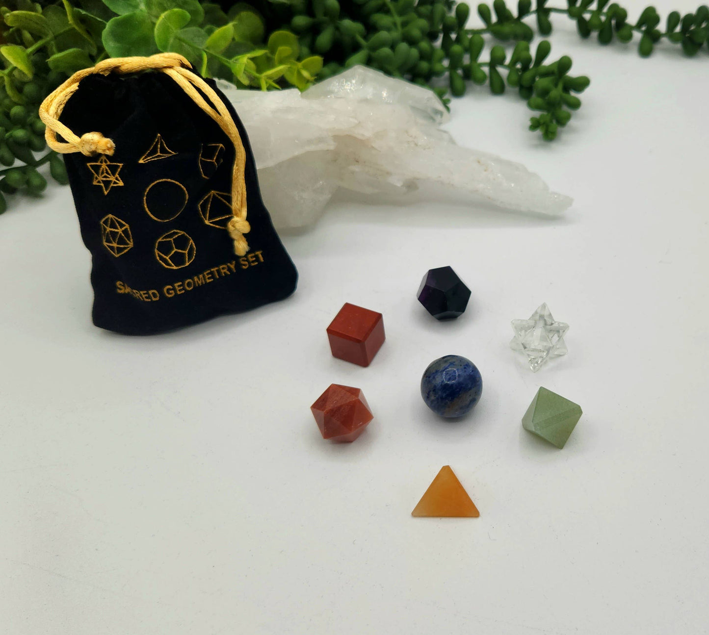 Seven Chakra 7 piece Platonic Geometry Set with Velvet Bag