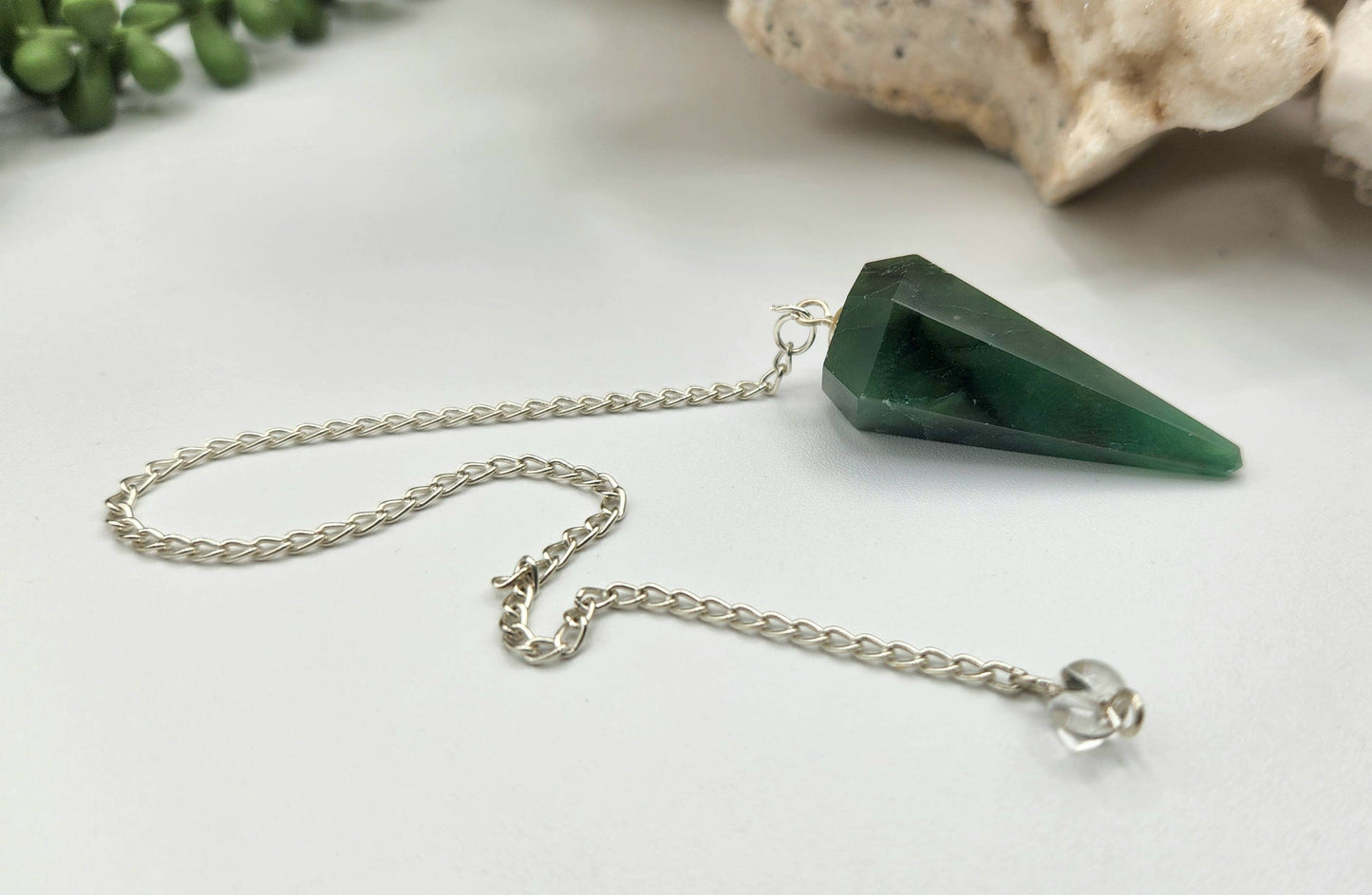 Jade Pendulum w/Silver Plated Chain