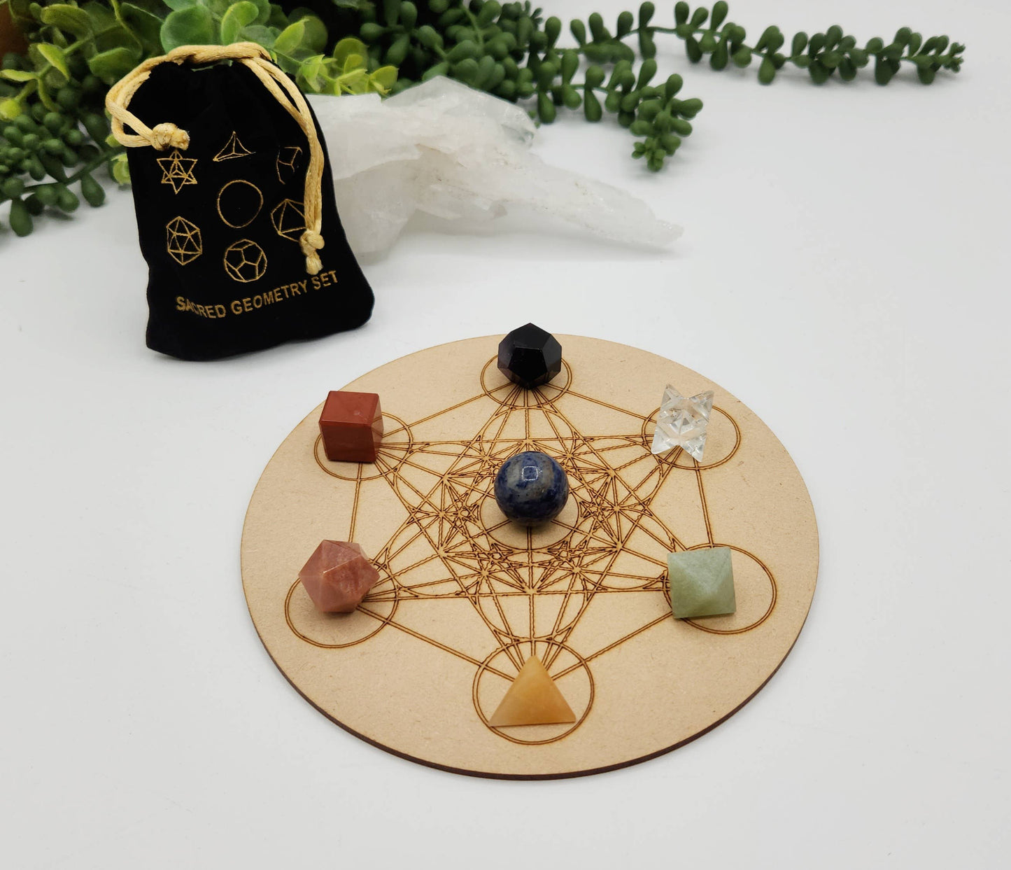 Seven Chakra 7 piece Platonic Geometry Set with Velvet Bag