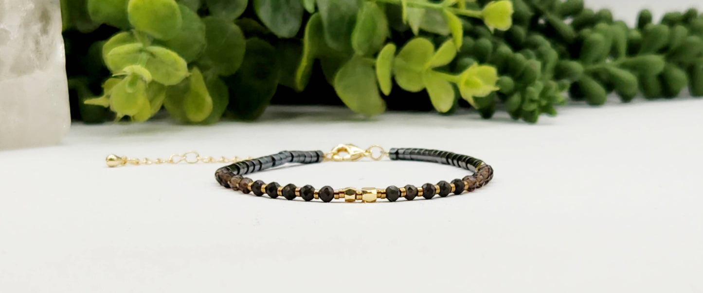 GROUNDING/BALANCE-Obsidian/Smoky Quartz/Hematite Bracelet