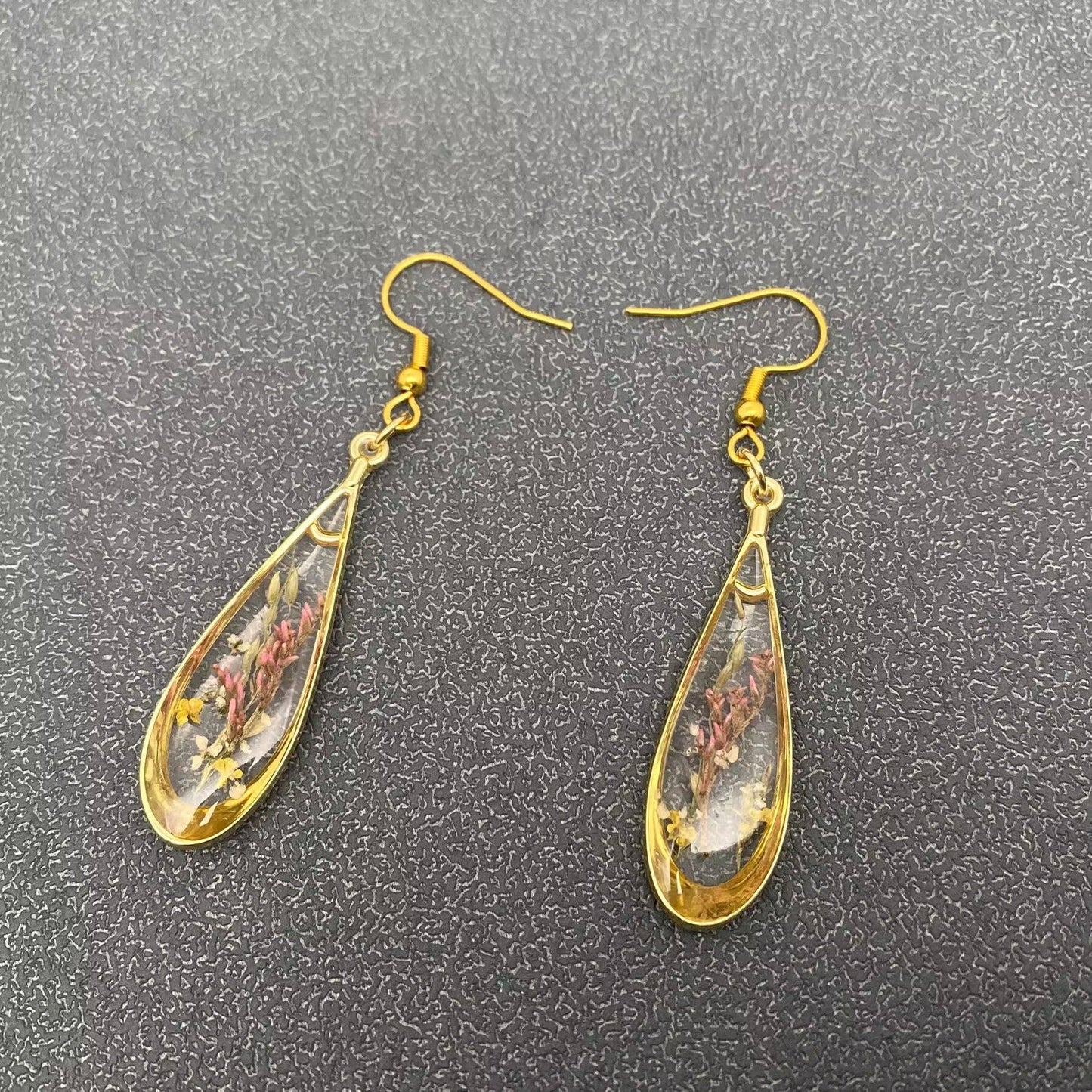 Floral Drop Charm Pressed Dried Flowers Earrings - PDF