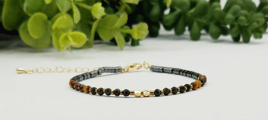 TRIPLE PROTECTION-Obsidian/Tiger Eye/Hematite Bracelet 3mm