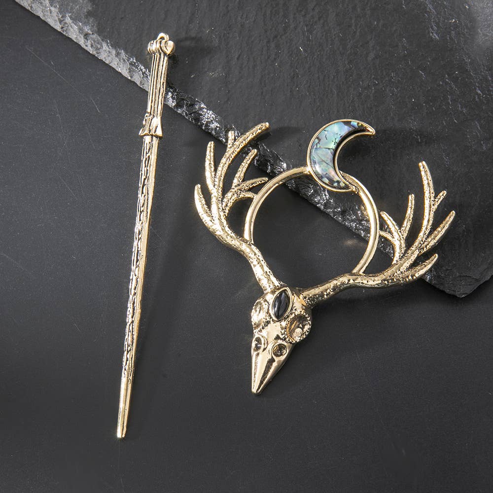 Gothic Antler Crow Skull Moon Hair Sticks