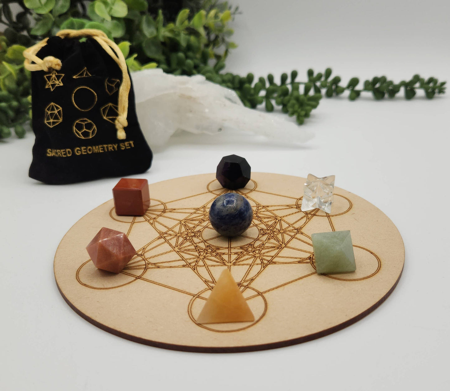 Seven Chakra 7 piece Platonic Geometry Set with Velvet Bag