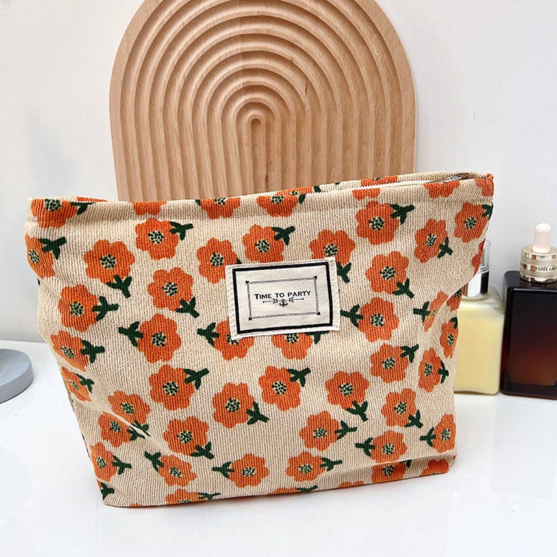 Cosbai - Vintage Floral Print Makeup Bag